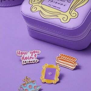 Friends TV Show 4 Enamel Pin Set Central Perk Sofa Peephole Frame, Polka Dot Mug